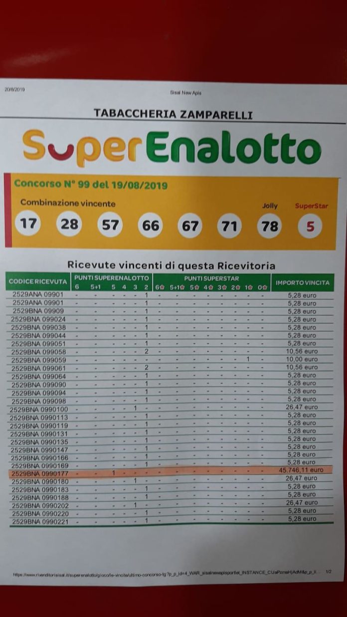 superenalotto agosto 2019