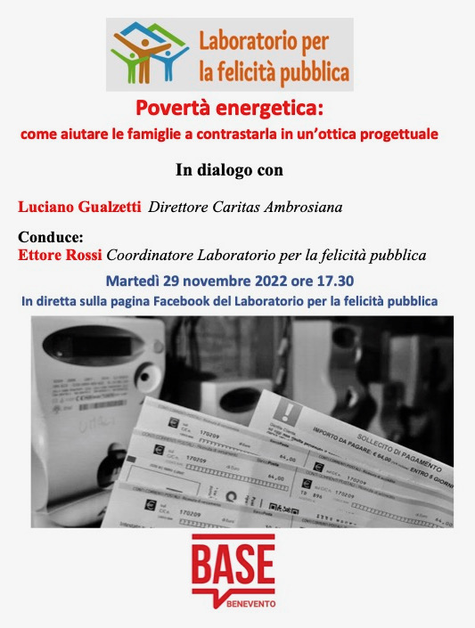 Locandina incontro online sulla povertà energetica_Laboratorio per la felicità pubblica