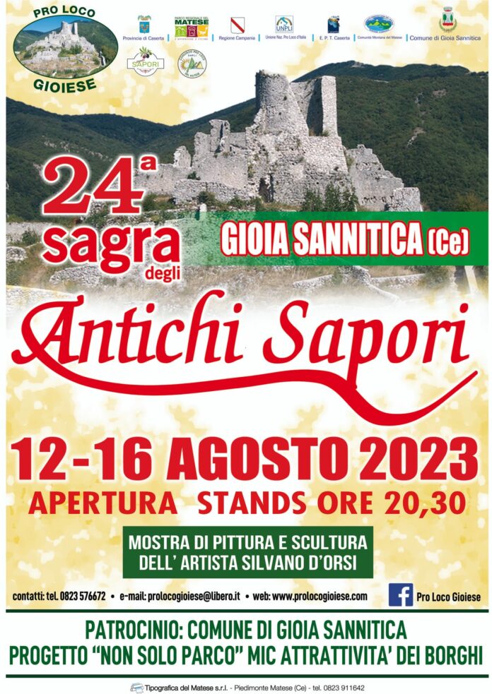 locandina XXIV sagra antichi sapori 12.16 agosto 2023 - gioia sannitica