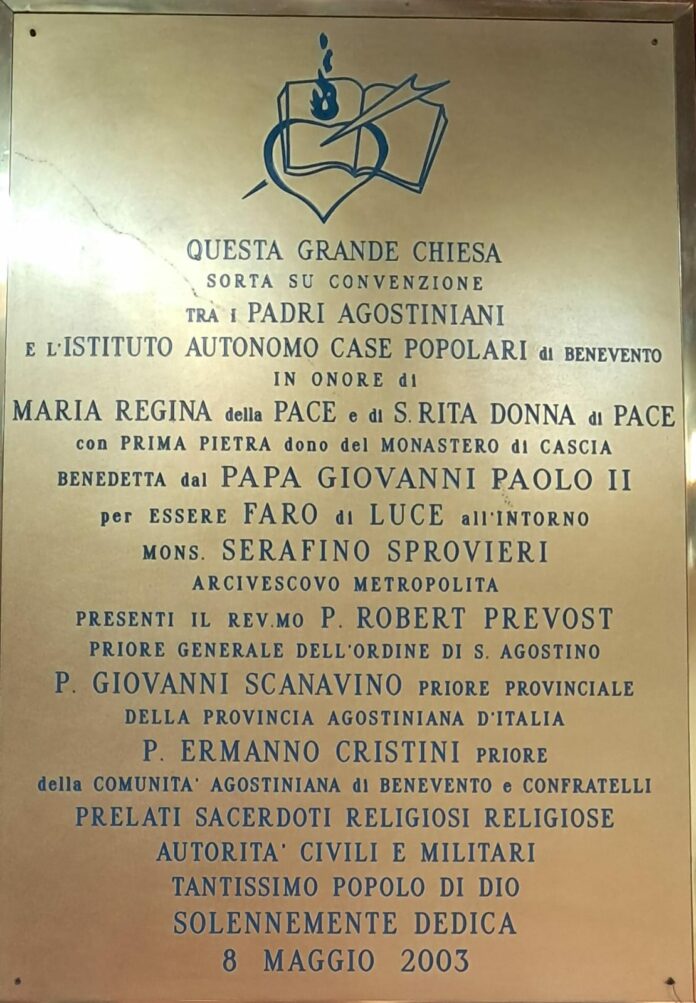 Papa Leone XIV a Benevento targa